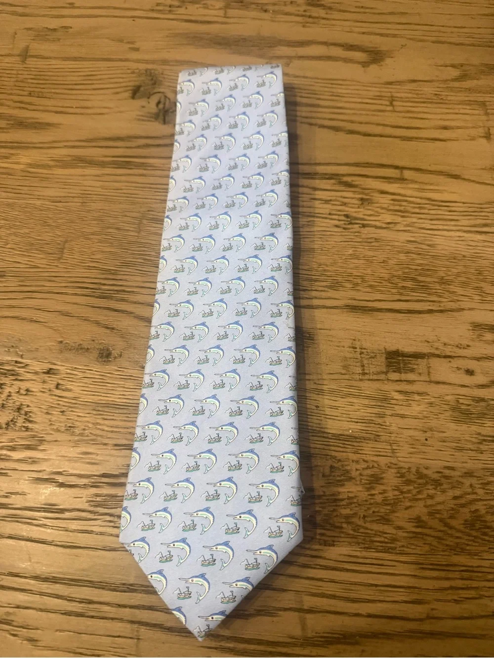 Jos. A. Bank Light Blue Novelty Fish & Wave Print Tie